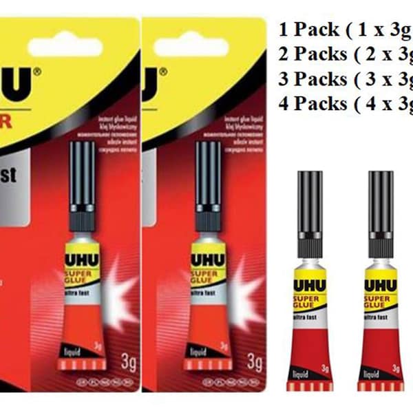 UHU Super Glue 3g – Ultra Fast Liquid Glue 3g Tube - Adhesives Strong Quick Bond