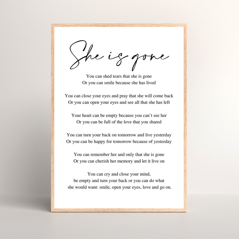 She is Gone Poem Heaven Print A Letter From Heaven Sympathy Gift ...