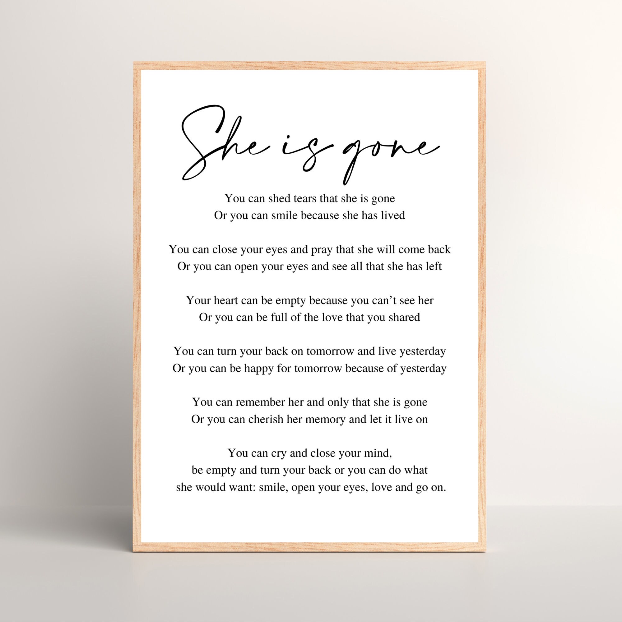 She is Gone Poem Heaven Print A Letter From Heaven Sympathy Gift ...