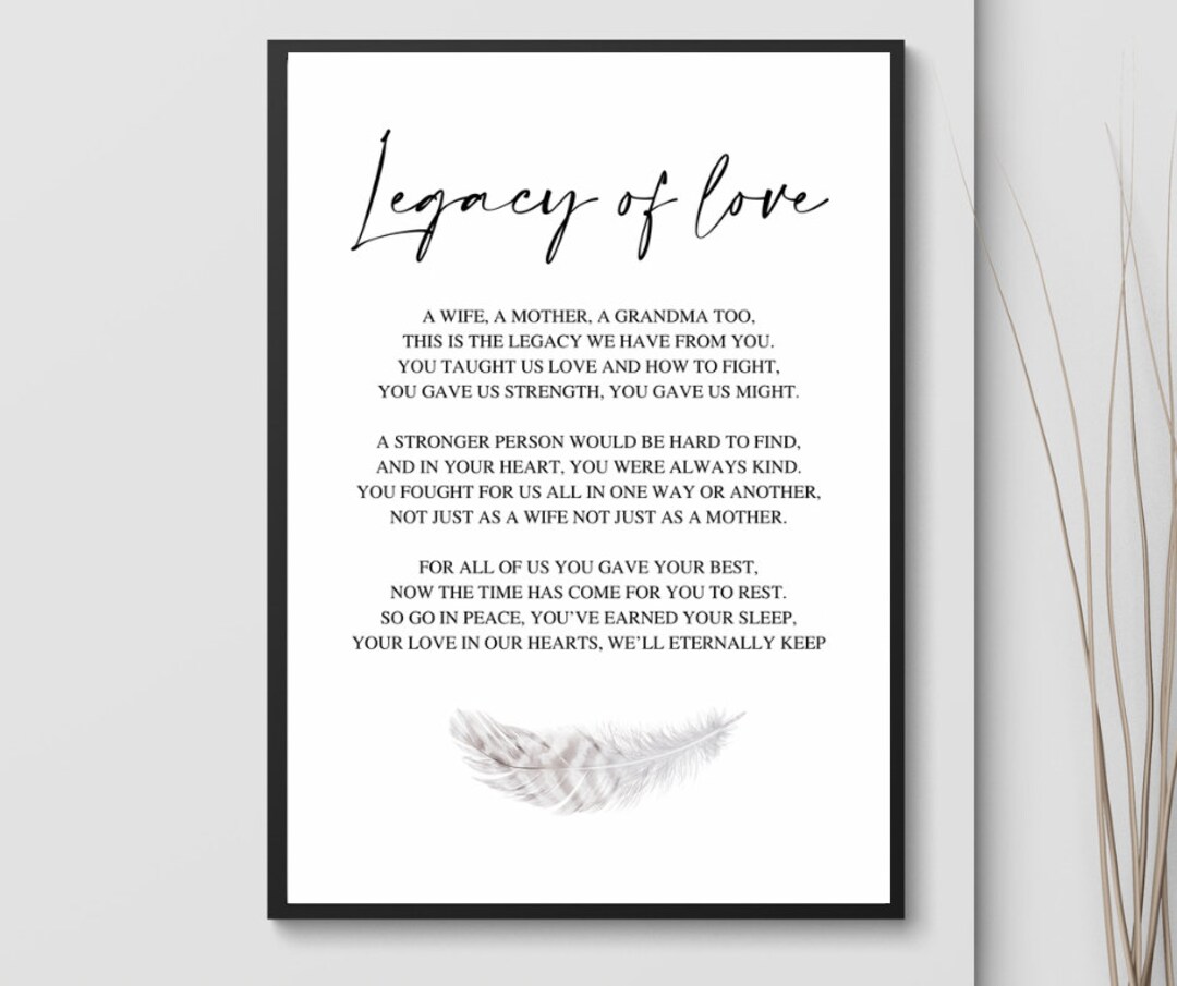 Legacy of Love Poem, A4 Print, Heaven Qoute - Etsy