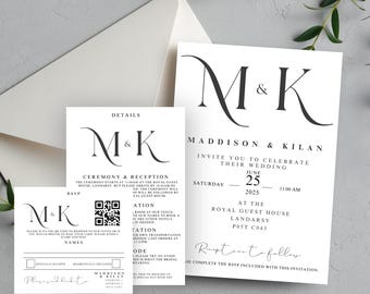 Elegante Hochzeitseinladung - Minimalistische Canva Vorlage mit Antwortkarte (Digitaler Download)