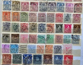 100 very old Belgium stamps