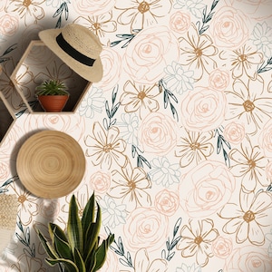 Boho Floral Outline Wallpaper Peel and Stick Wallpaper Removable Wallpaper Wall Decor Home Decor Wall Art Printable Wall Art Room Decor 157