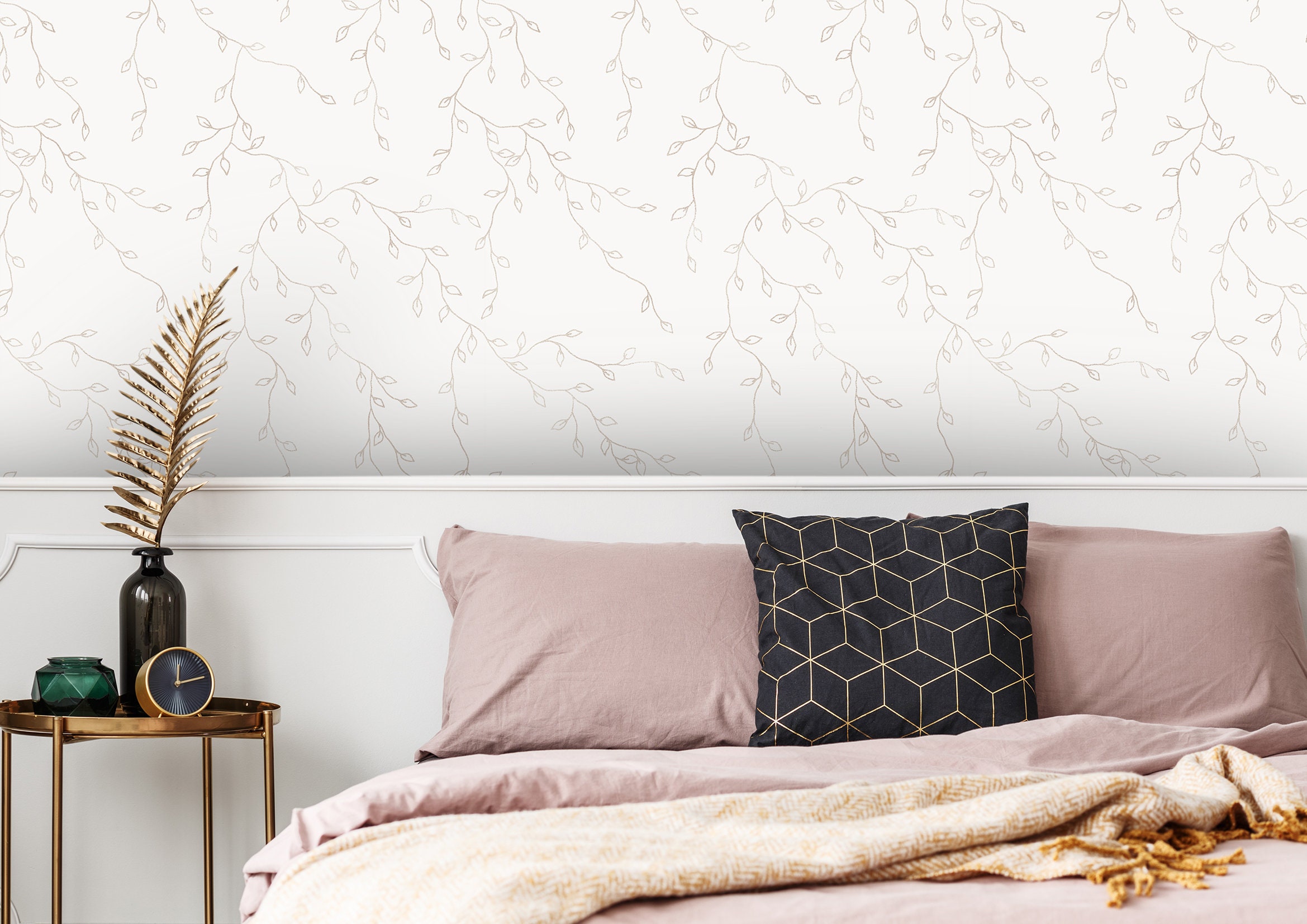 Ivory Floral Leaf Wallpaper Wallpaper Peel and Stick | Etsy