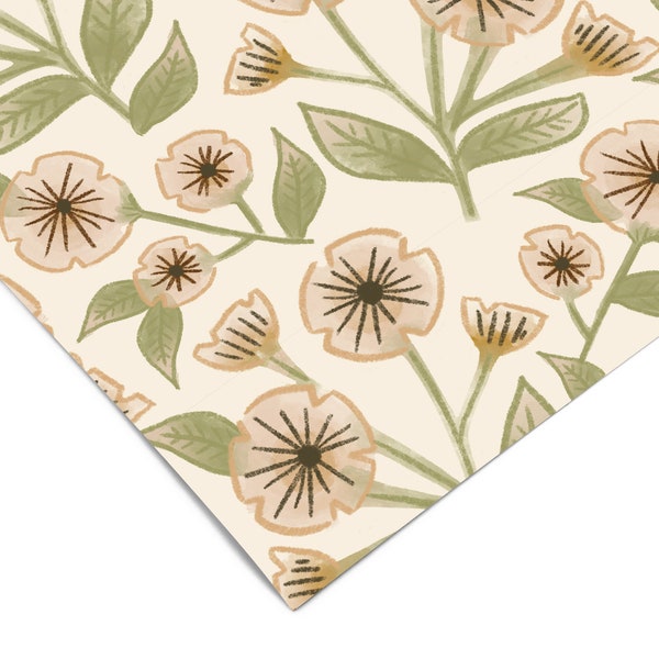 Farmhouse Tan Floral Contact Paper | Peel And Stick Wallpaper | Removable Wallpaper | Shelf Liner | Drawer Liner | Peel and Stick Paper 995