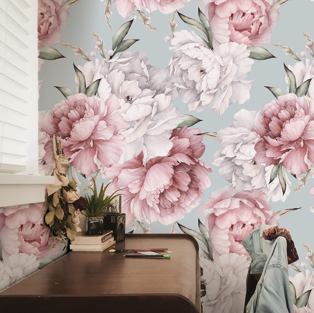 Large Floral Peony Wallpaper Peel and Stick Wallpaper Etsy