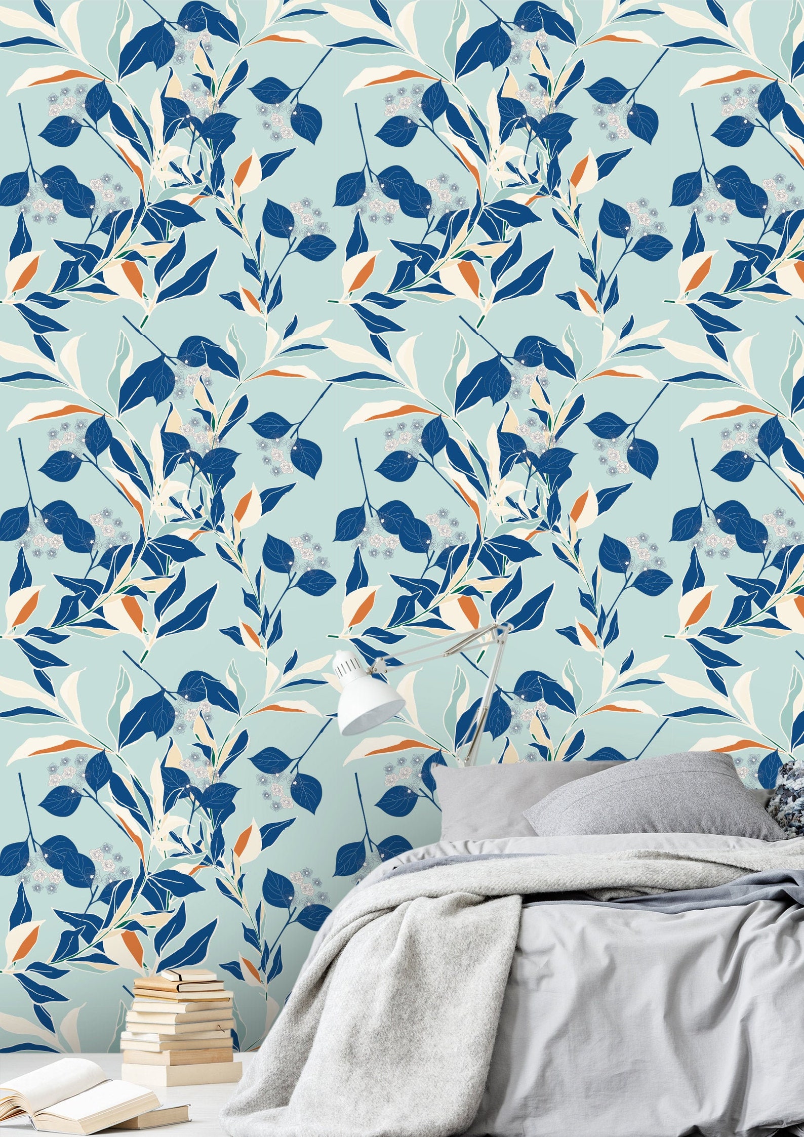 Blue Floral Wallpaper Wallpaper Peel and Stick Removable | Etsy