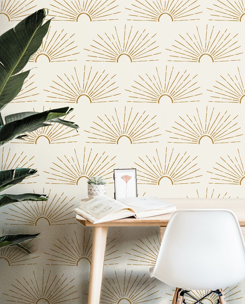 Wallpaper Peel and Stick Wallpaper Boho Golden Sun Cream - Etsy