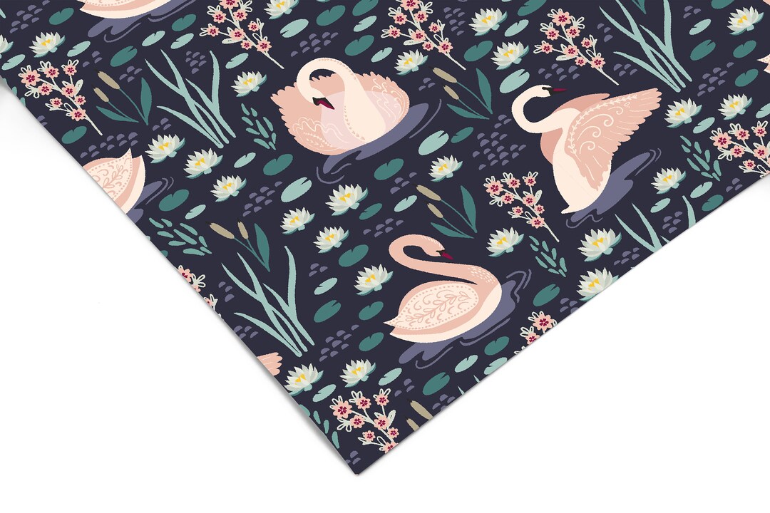 Floral Swan Bathroom Contact Paper Peel and Stick Wallpaper Etsy