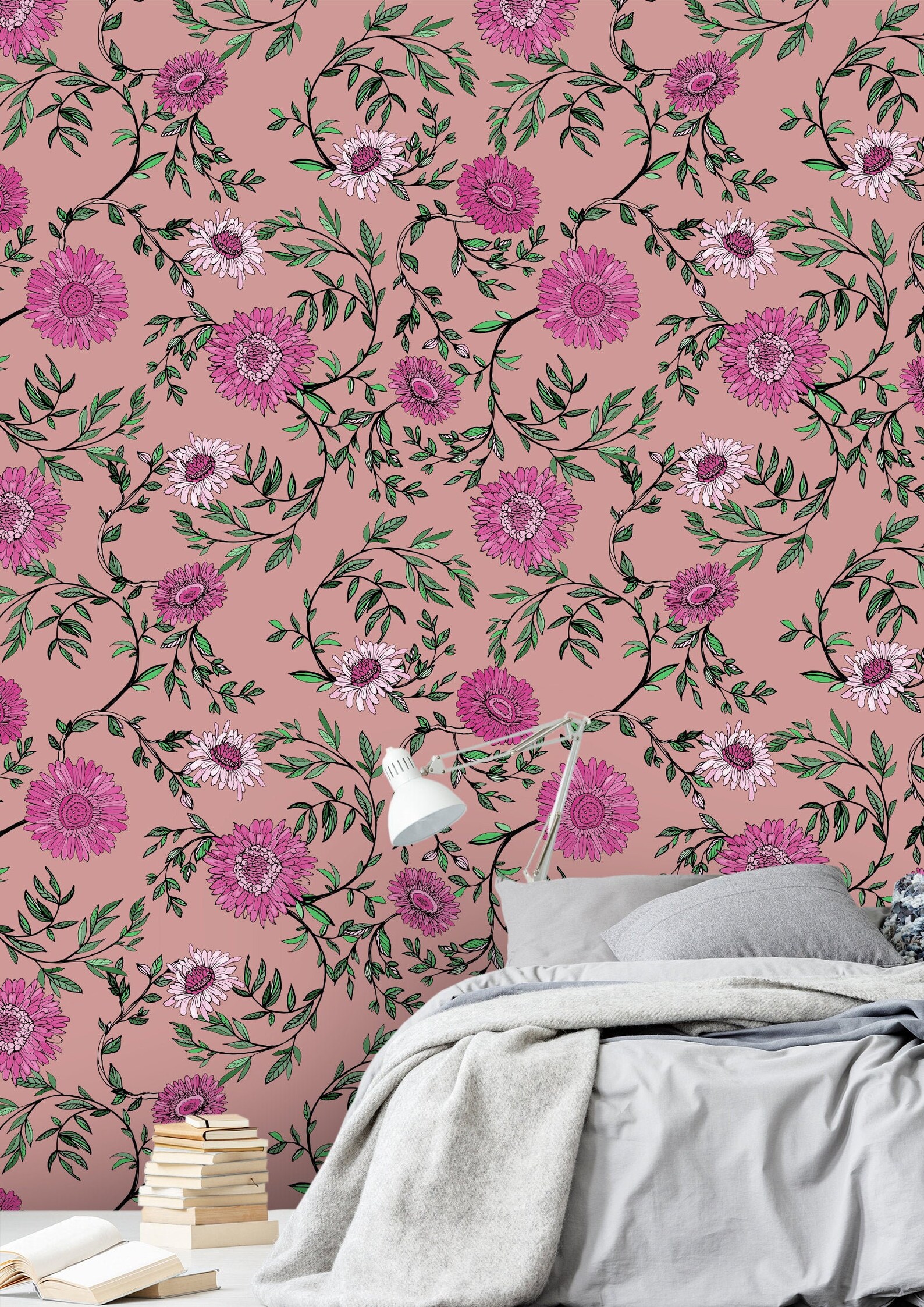 Whimsical Pink Floral Wallpaper Wallpaper Peel and Stick | Etsy