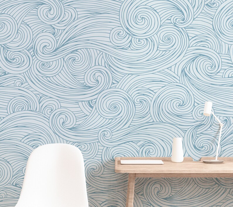 Wallpaper Peel and Stick Wallpaper Blue Crashing Ocean Waves Etsy