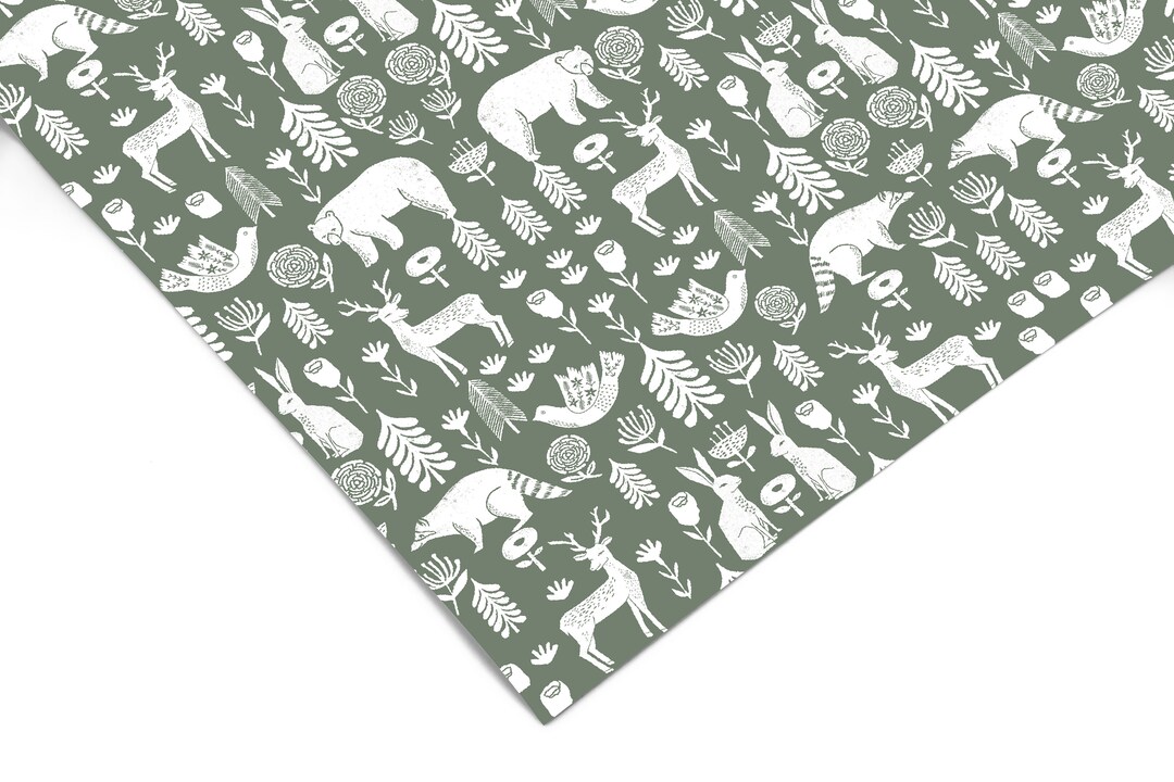 Green White Animal Contact Paper Peel and Stick Wallpaper Removable Wallpaper Shelf Liner Drawer