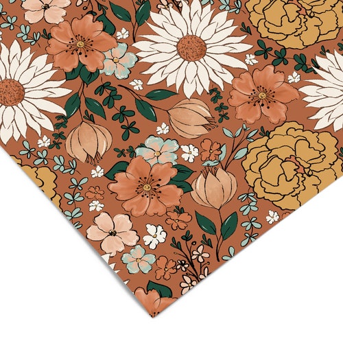 Green Peach Floral Contact Paper Peel and Stick Wallpaper Etsy