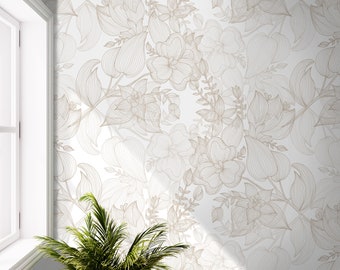 Wallpaper Peel and Stick Wallpaper Tan Cream Floral Outline Removable Wallpaper Wall Decor Home Decor Wall Art Room Decor 3872