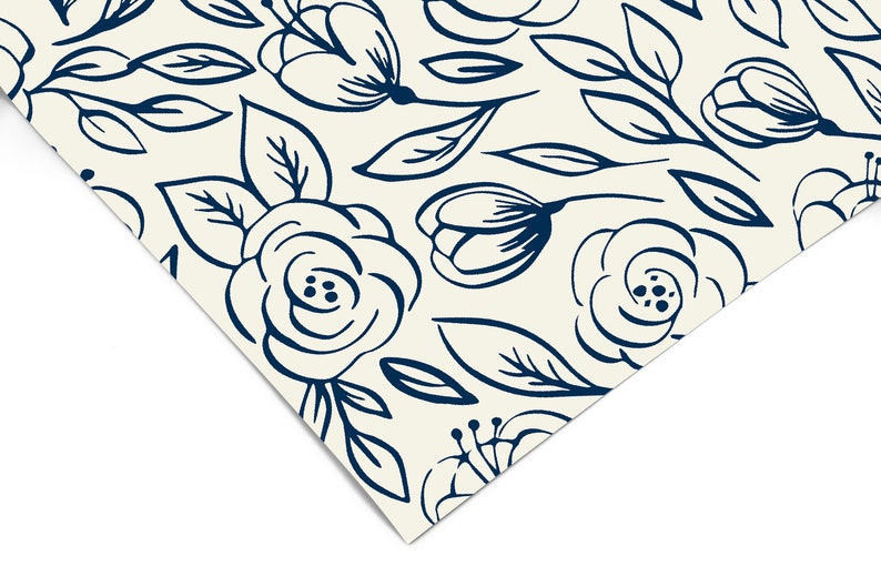 Navy Rose Floral Wallpaper Removable Wallpaper Peel And Stick Wallpaper Adhesive Wallpaper Wall Paper Peel Stick Wall Mural 2361 image 4