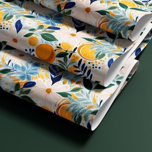 Citrus Floral Peel and Stick Contact Paper- Colorful Botanical Removable Kitchen Contact Paper Shelves, Cabinets, Walls, Home Decor 1854