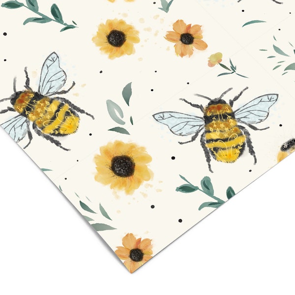 Honey Bee Floral Contact Paper | Peel And Stick Wallpaper | Removable Wallpaper | Shelf Liner | Drawer Liner | Peel and Stick Paper 1274