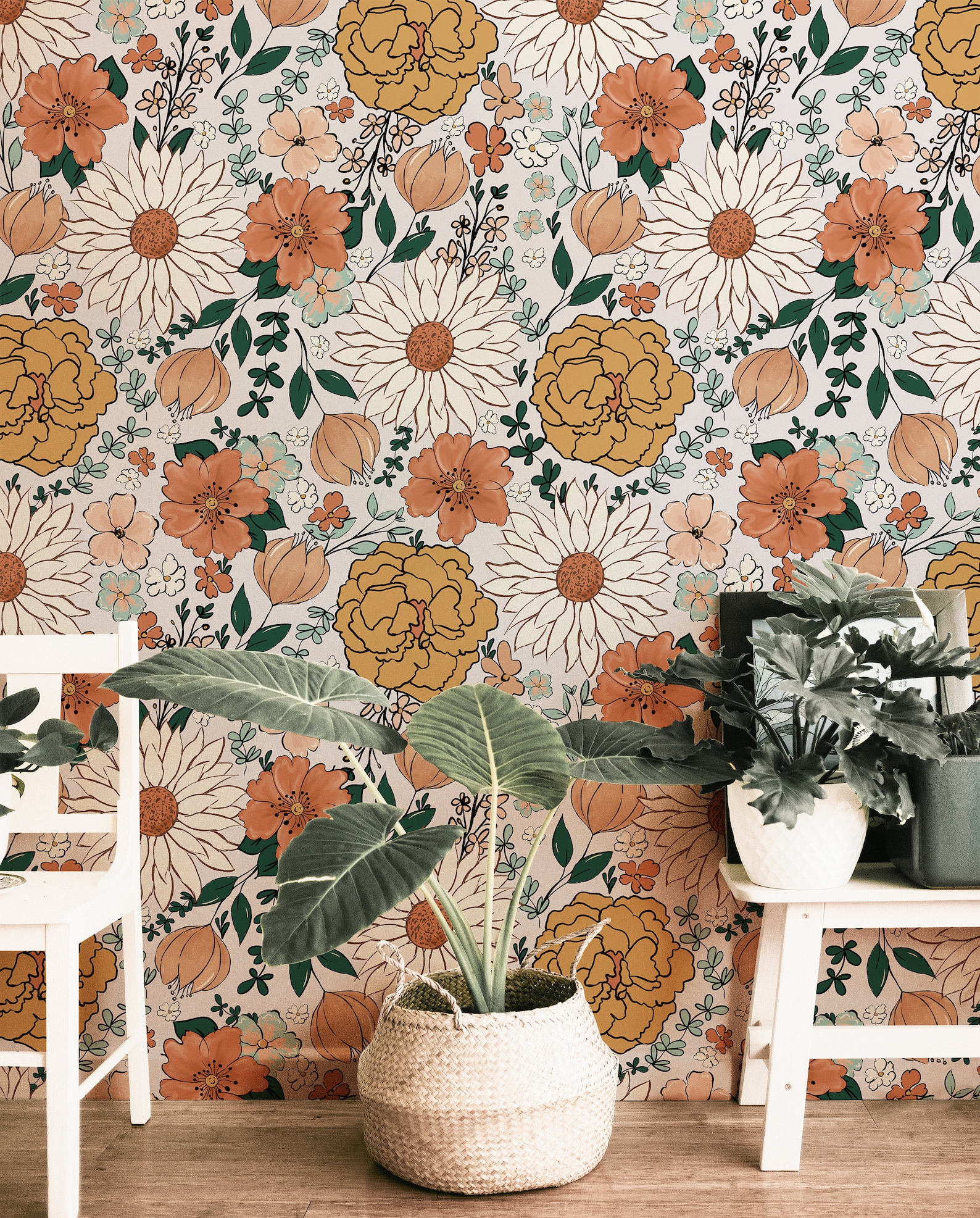 Boho Vintage Floral Wallpaper Peel and Stick Wallpaper Removable ...