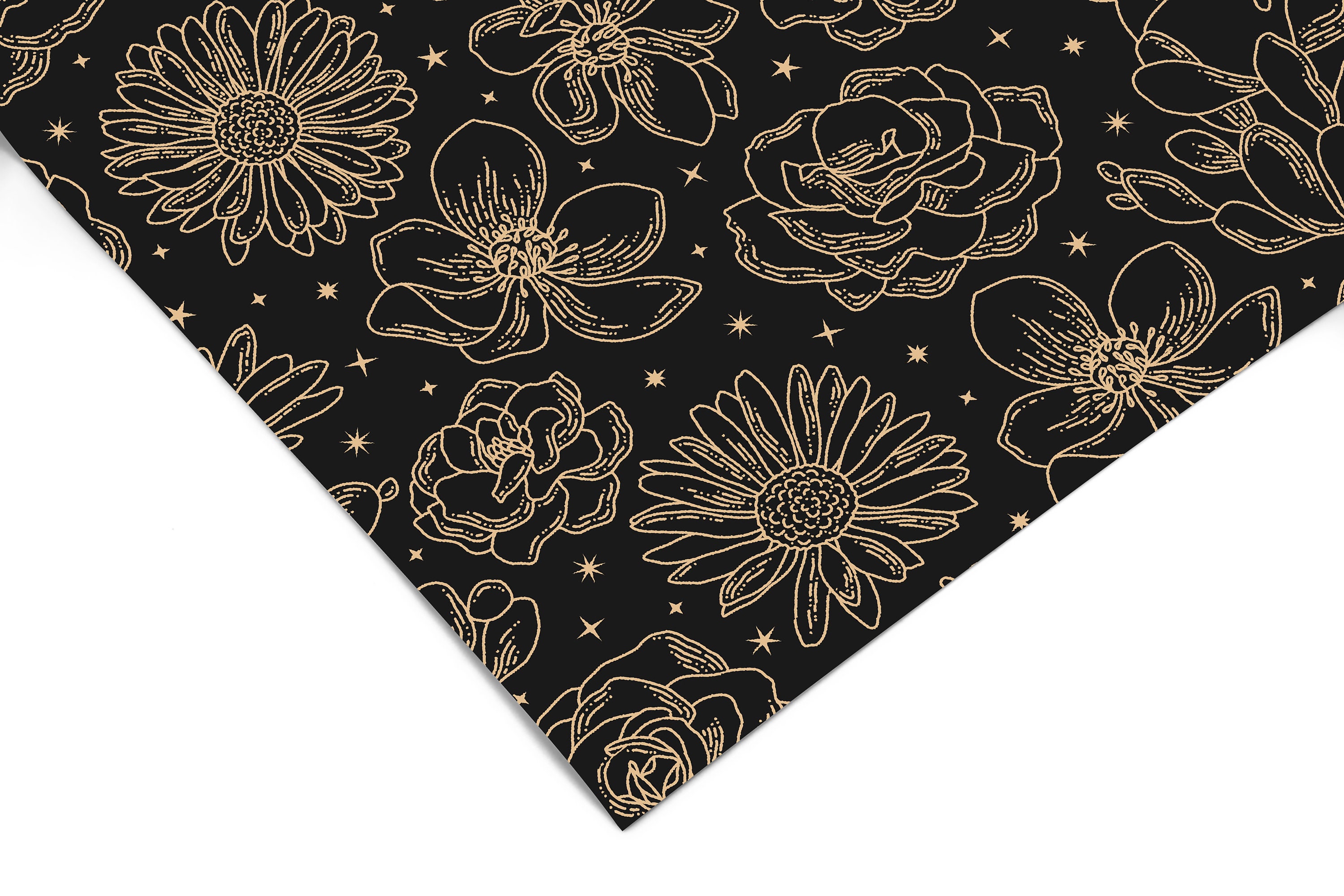 Contact Paper Black and Gold Floral Peel and Stick Wallpaper