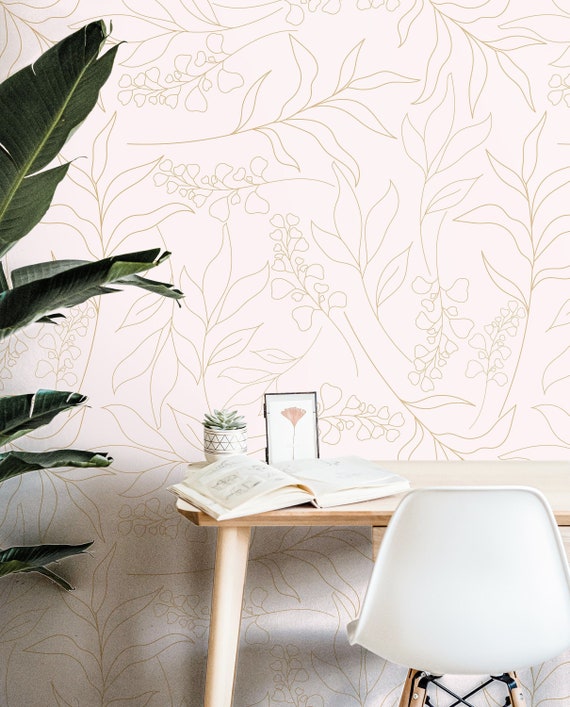 Wallpaper Peel and Stick Wallpaper Cream Floral Outline - Etsy