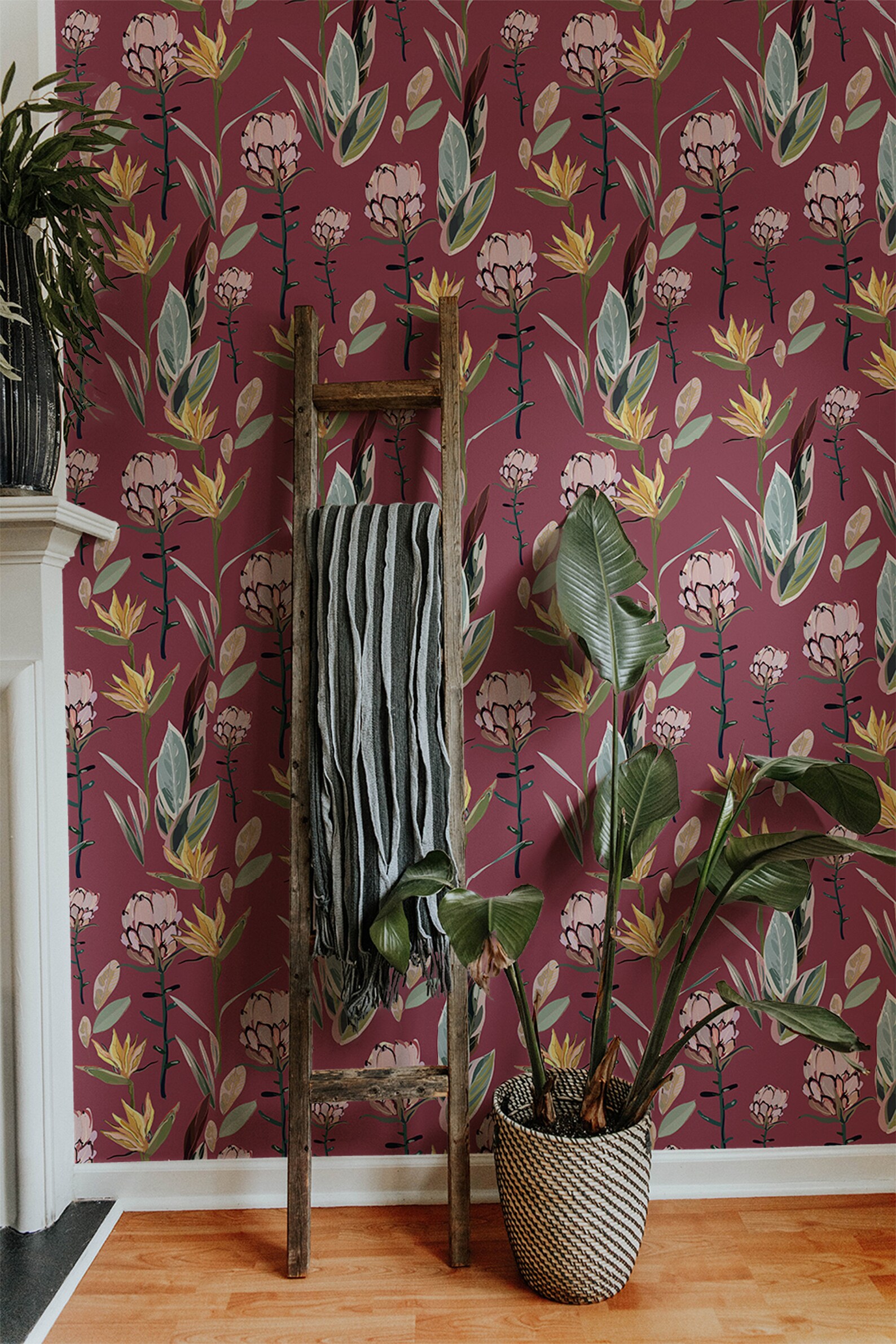 Maroon Protea Floral Wallpaper Wallpaper Peel and Stick | Etsy