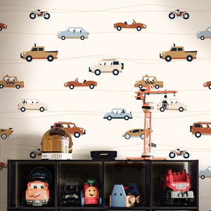 Removable Cars Trucks Wallpaper | Boys Nursery Wallpaper | Kids Wallpaper | Childrens Wallpaper | Peel Stick Wallpaper | Boys Room | 455