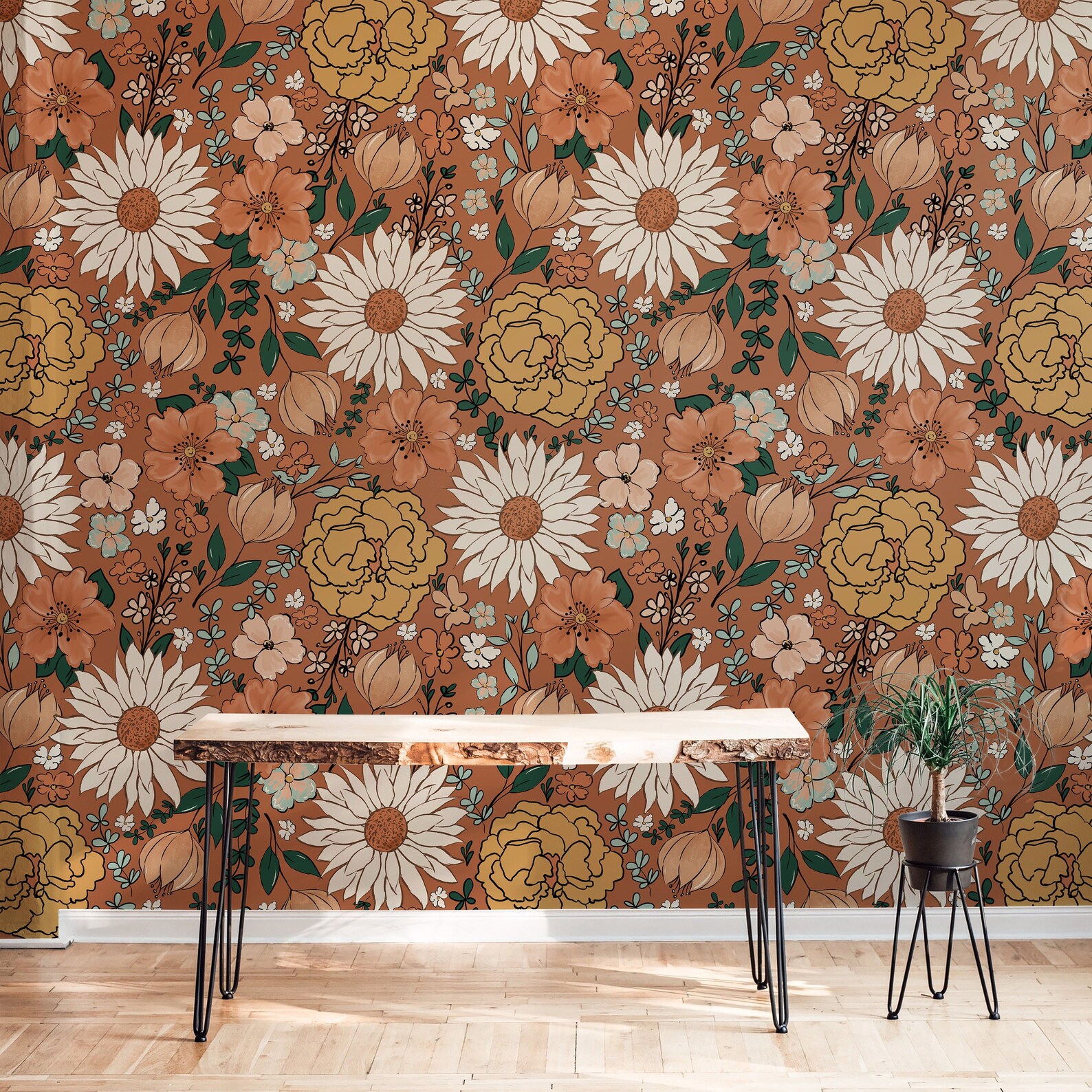 Boho Vintage Floral Wallpaper Peel and Stick Wallpaper - Etsy