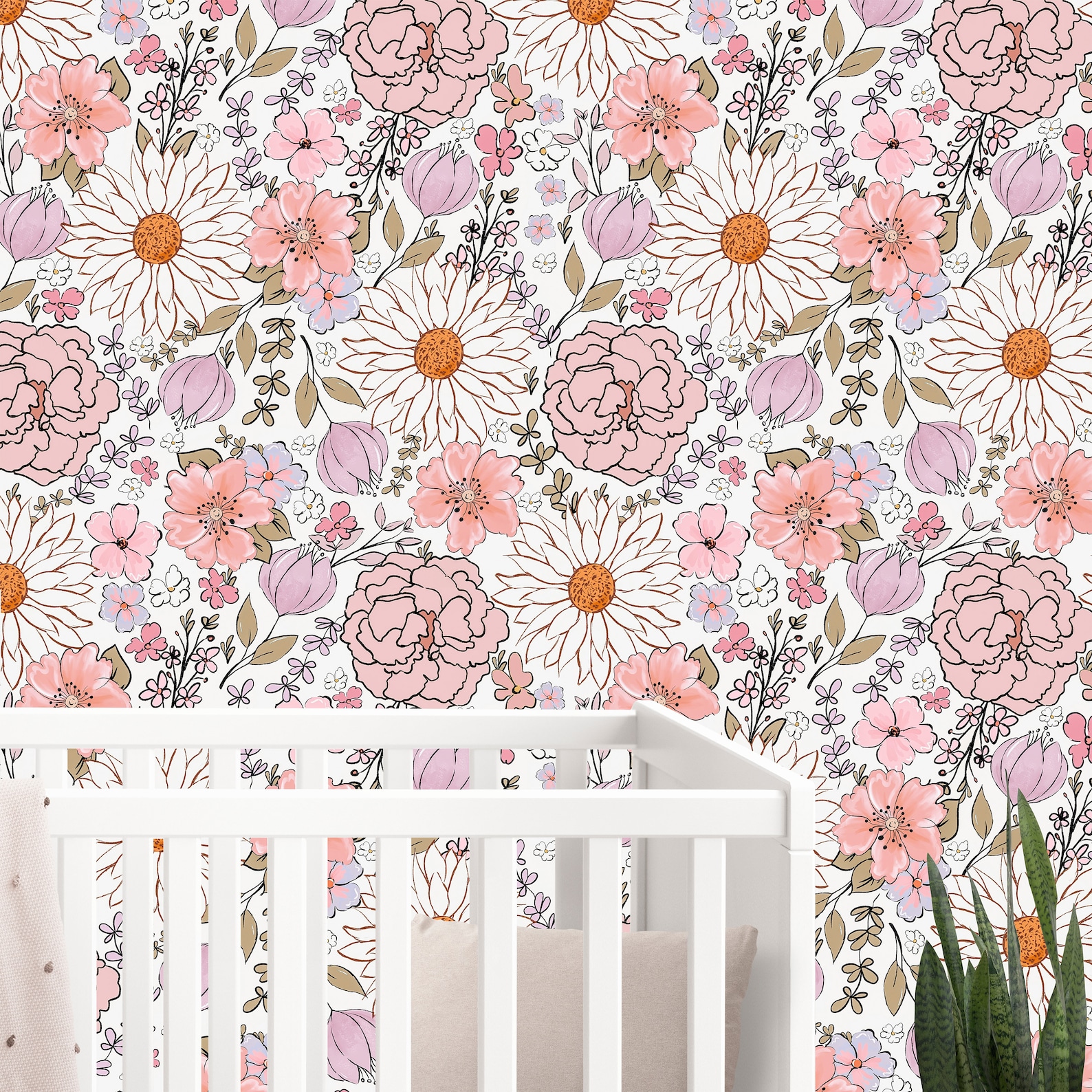 Vintage Pink Floral Wallpaper Girls Nursery Wallpaper Kids - Etsy