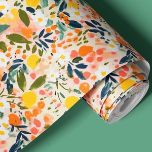 Citrus Floral Peel and Stick Contact Paper- Colorful Botanical Removable Kitchen Contact Paper Shelves, Cabinets, Walls, Home Decor 1859