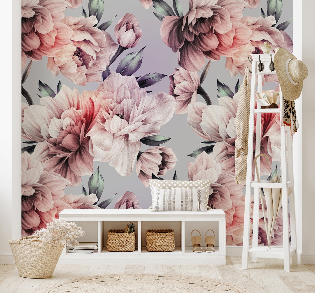 Large Floral Mural Wallpaper Removable Wallpaper Peel and Etsy