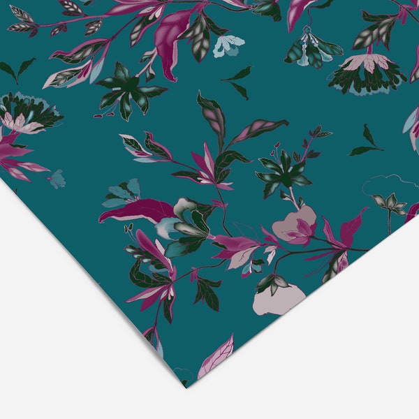 Teal Purple Floral Contact Paper | Peel And Stick Wallpaper | Removable Wallpaper | Shelf Liner | Drawer Liner | Peel and Stick Paper 330