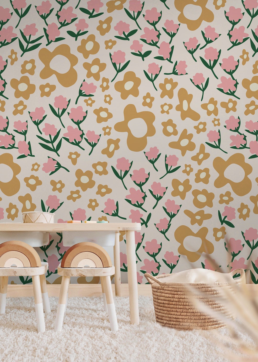 Floral Garden Wallpaper Girls Nursery Wallpaper Kids Wallpaper