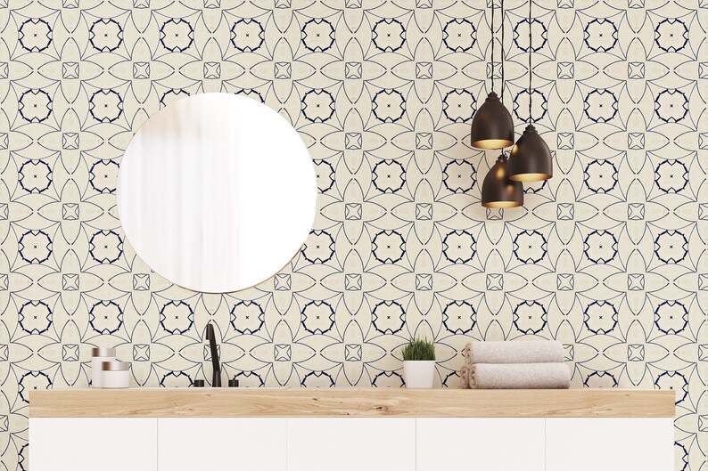 Vintage Cream Navy Wallpaper Wallpaper Peel and Stick | Etsy UK