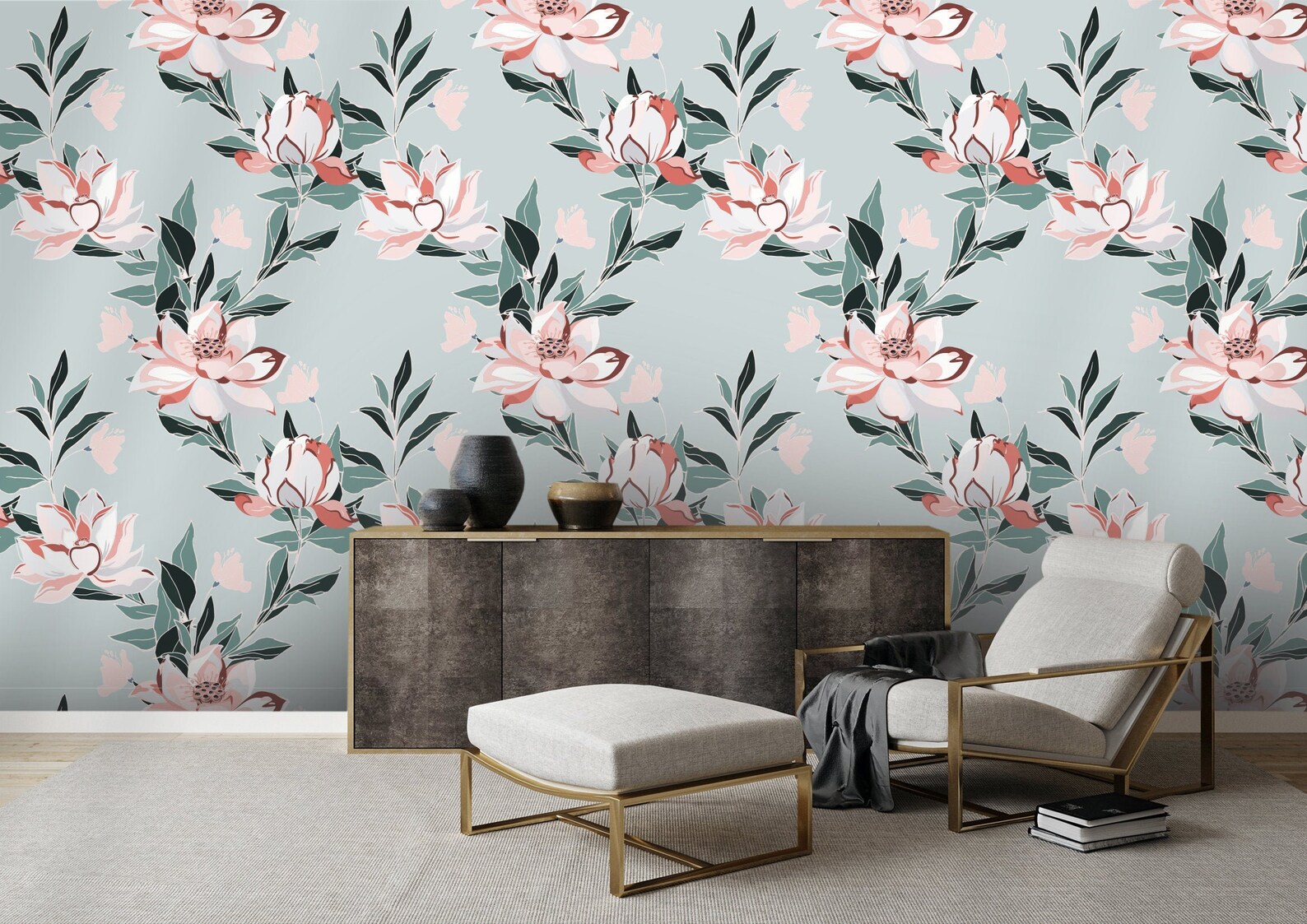 Sage Pink Floral Wallpaper Wallpaper Peel and Stick Etsy