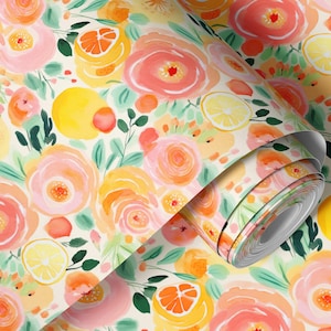 Citrus Floral Peel and Stick Contact Paper- Colorful Botanical Removable Kitchen Contact Paper Shelves, Cabinets, Walls, Home Decor 1890