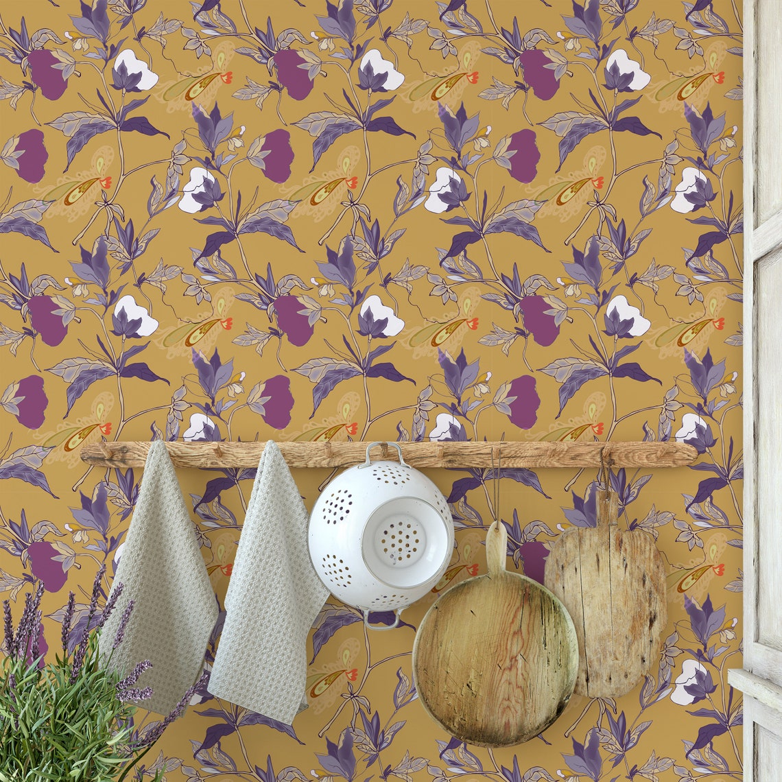 Gold Floral Wallpaper Wallpaper Peel and Stick Removable | Etsy