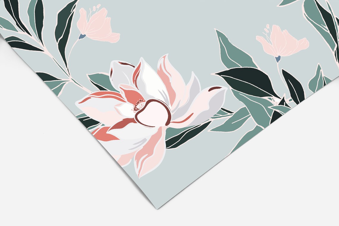 Sage Pink Floral Wallpaper Wallpaper Peel and Stick Etsy