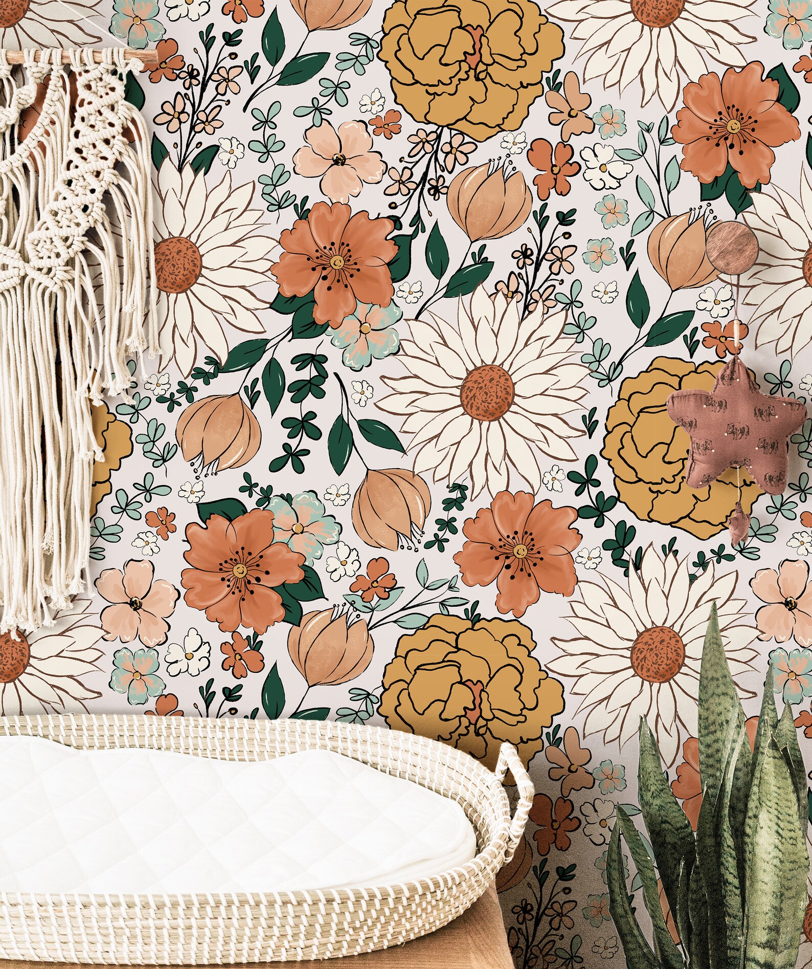 Boho Vintage Floral Wallpaper Peel and Stick Wallpaper Removable