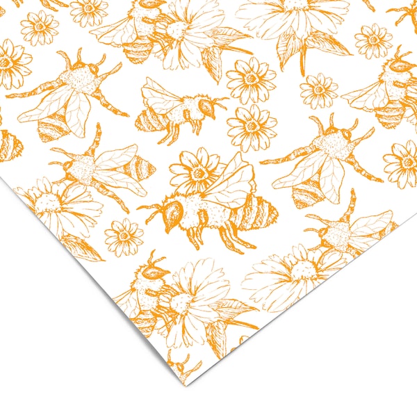 Golden Bees Floral Contact Paper | Peel And Stick Paper | Removable Wallpaper | Shelf Liner | Drawer Liner | Peel and Stick Wallpaper 1125