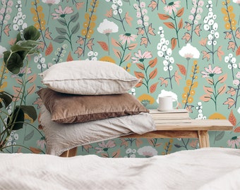 Wildflower Floral Wallpaper | Removable Wallpaper | Peel And Stick Wallpaper | Adhesive Wallpaper | Wall Paper Peel Stick Wall Mural 2308