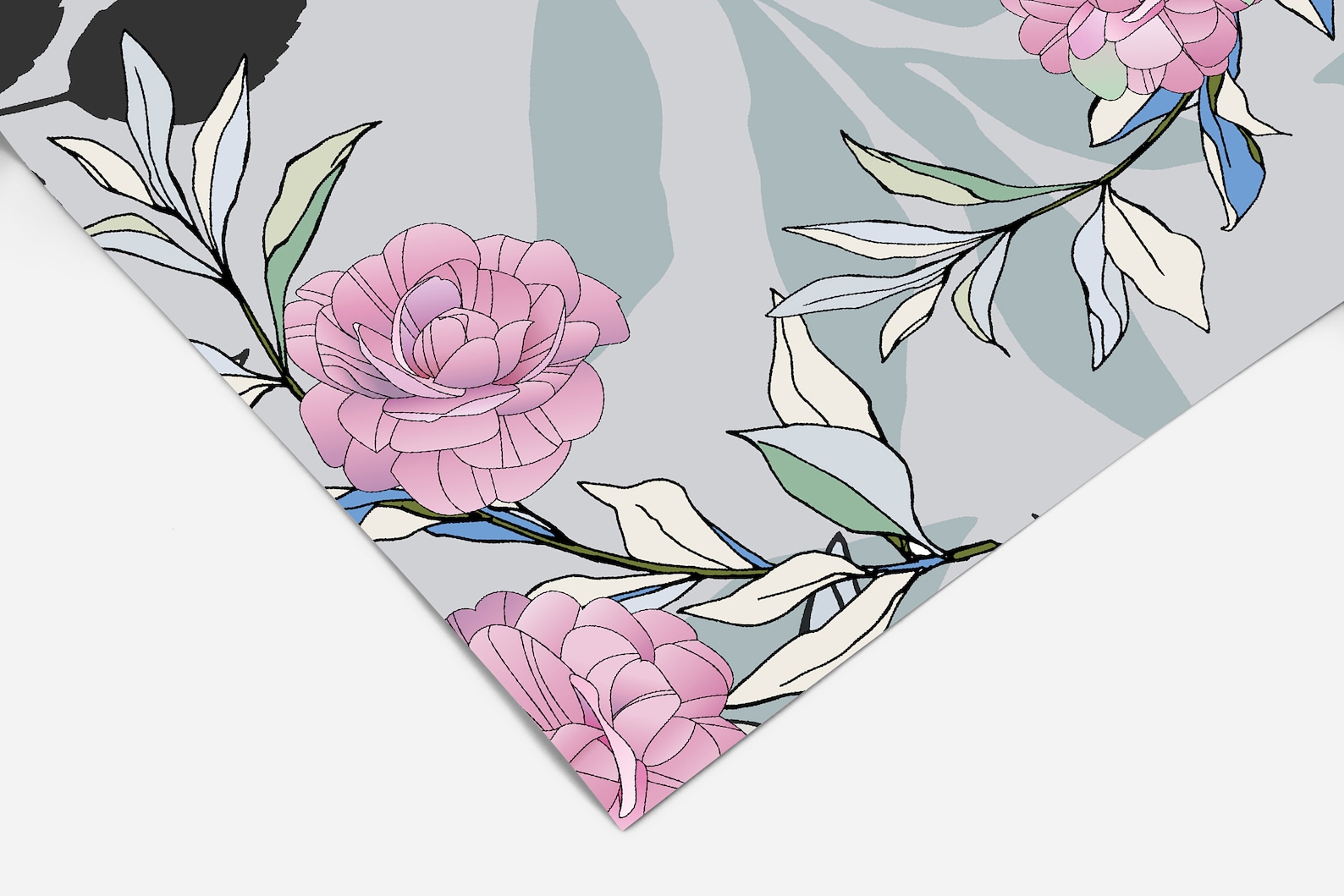 Gray And Pink Floral Wallpaper Wallpaper Peel and Stick Etsy