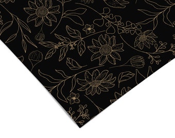 Contact Paper Golden Black Floral | Peel And Stick Wallpaper | Removable Wallpaper | Shelf Liner | Drawer Liner | Peel and Stick Paper 1193