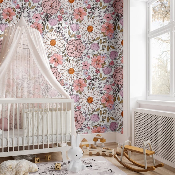 Buy Vintage Pink Floral Wallpaper Girls Nursery Wallpaper Kids Online in  India  Etsy