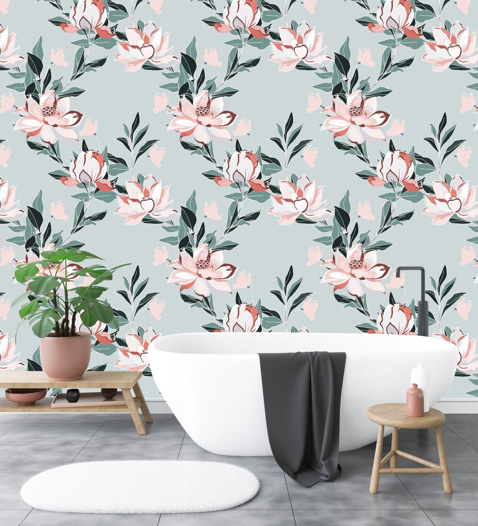 Sage Pink Floral Wallpaper Wallpaper Peel and Stick Etsy