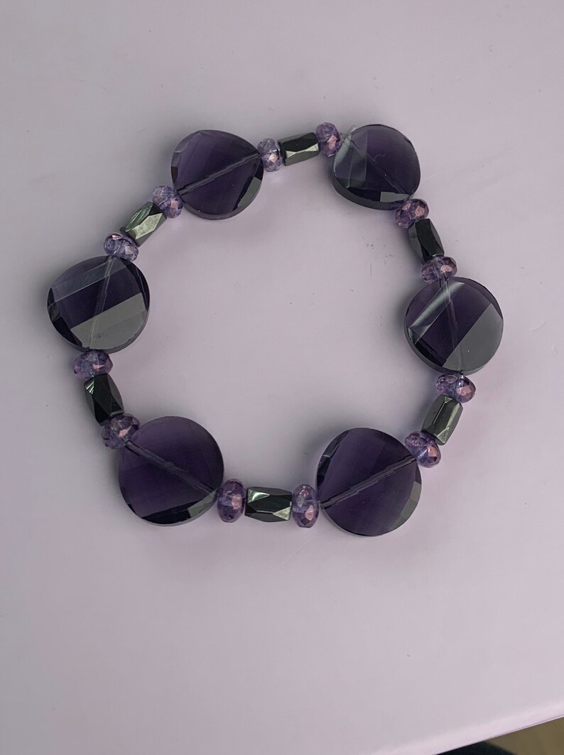 Purple Hematite Crystal Bracelet Stretch Beads