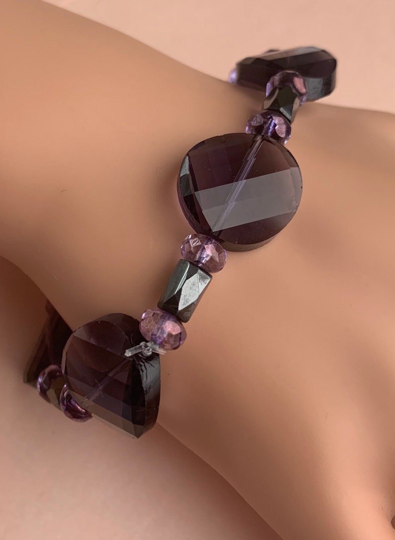 Purple Hematite Crystal Bracelet Stretch Beads