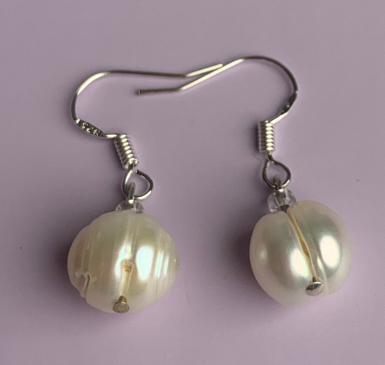 Large Freshwater Pearl Necklace and Sterling Silver Earrings