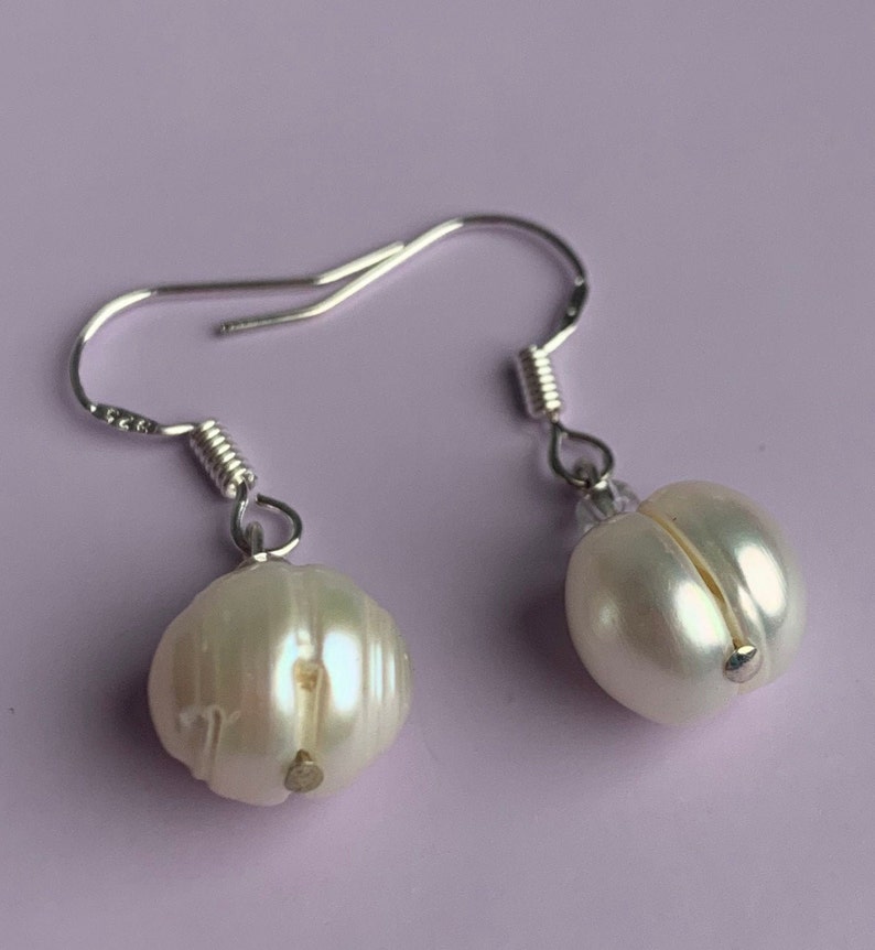 Large Freshwater Pearl Necklace and Sterling Silver Earrings