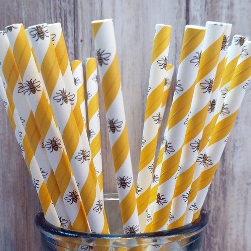 8 20cm Bumble Bee Paper Straw Bee Straw Party Straw Etsy UK