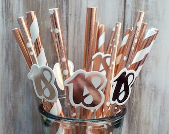 Rose Gold 18th Birthday Straws, 18th Birthday decorations, Rose Gold 18th Birthday, Rose Gold Straws, Birthday Party Straws, 18, 18th.